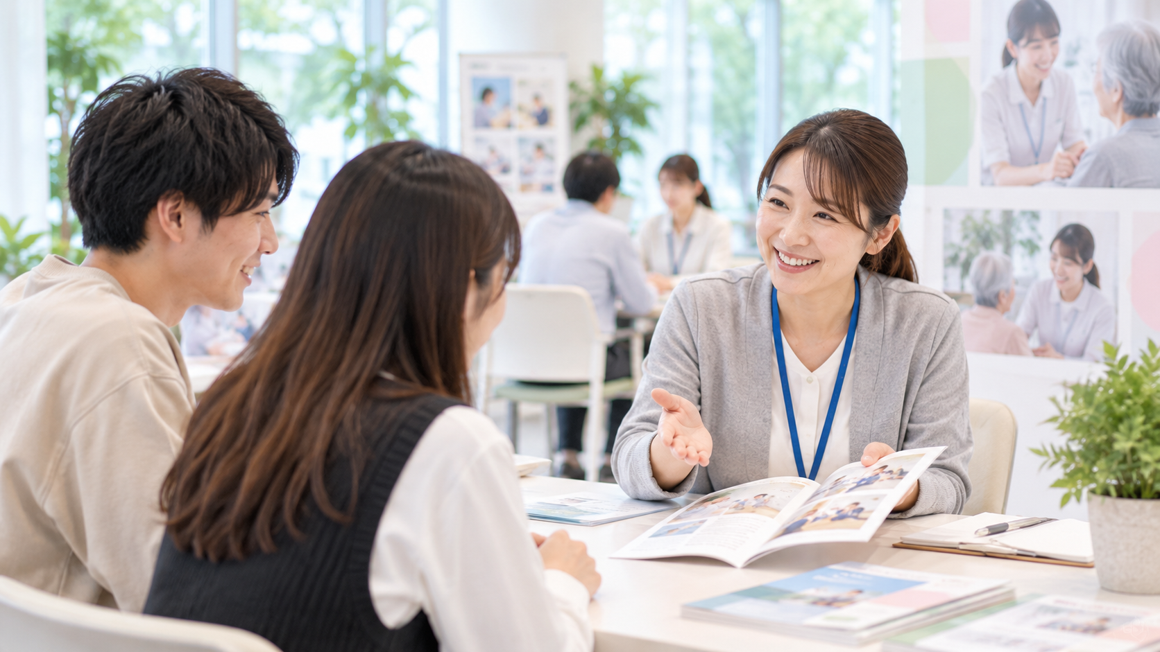 介護の仕事についてスタッフへ相談する様子