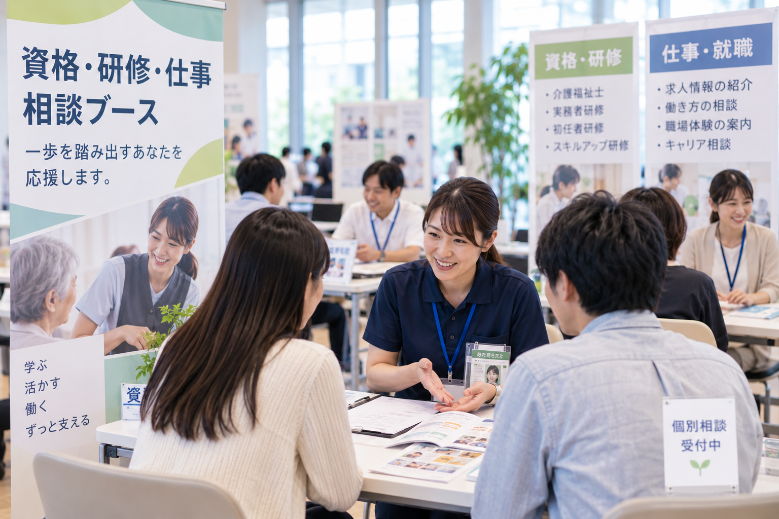 資格・研修・仕事について相談する様子